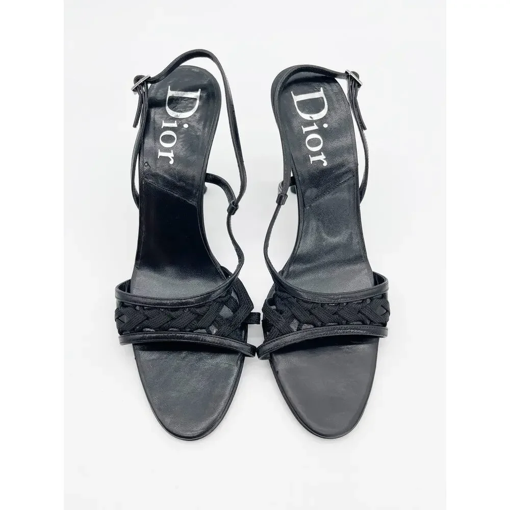 Christian Dior Vintage Y2K Black Woven Strappy Slingback Heel Sandals EU 40.5